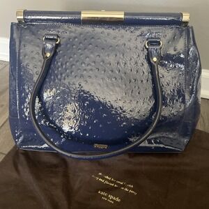 Kate Spade Constance Knightsbridge Marine Blue Croc Patent Leather Large Satchel